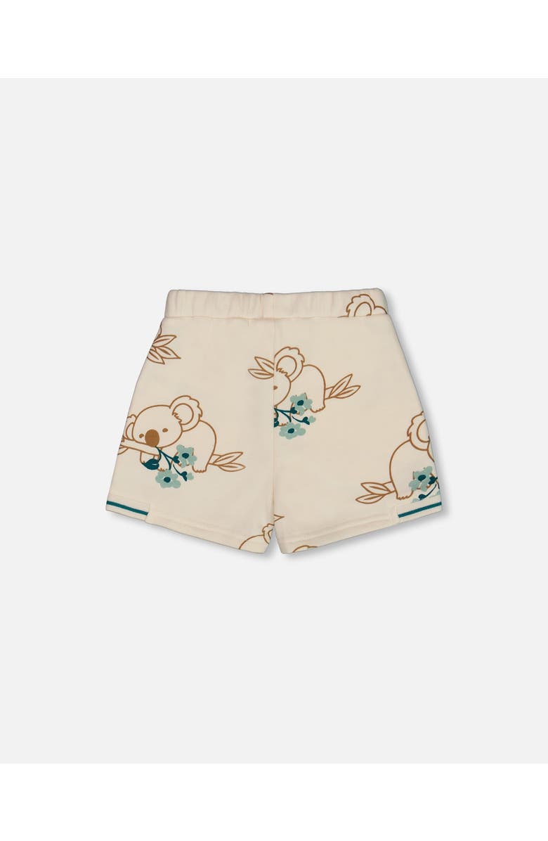 Deux par Deux Girl's Printed French Terry Short Off-White And Koala, Alternate, color, 