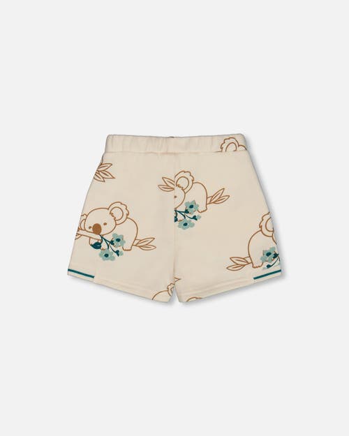 Deux Par Deux Girl's Printed French Terry Short Off-white And Koala In Off-white And Koala