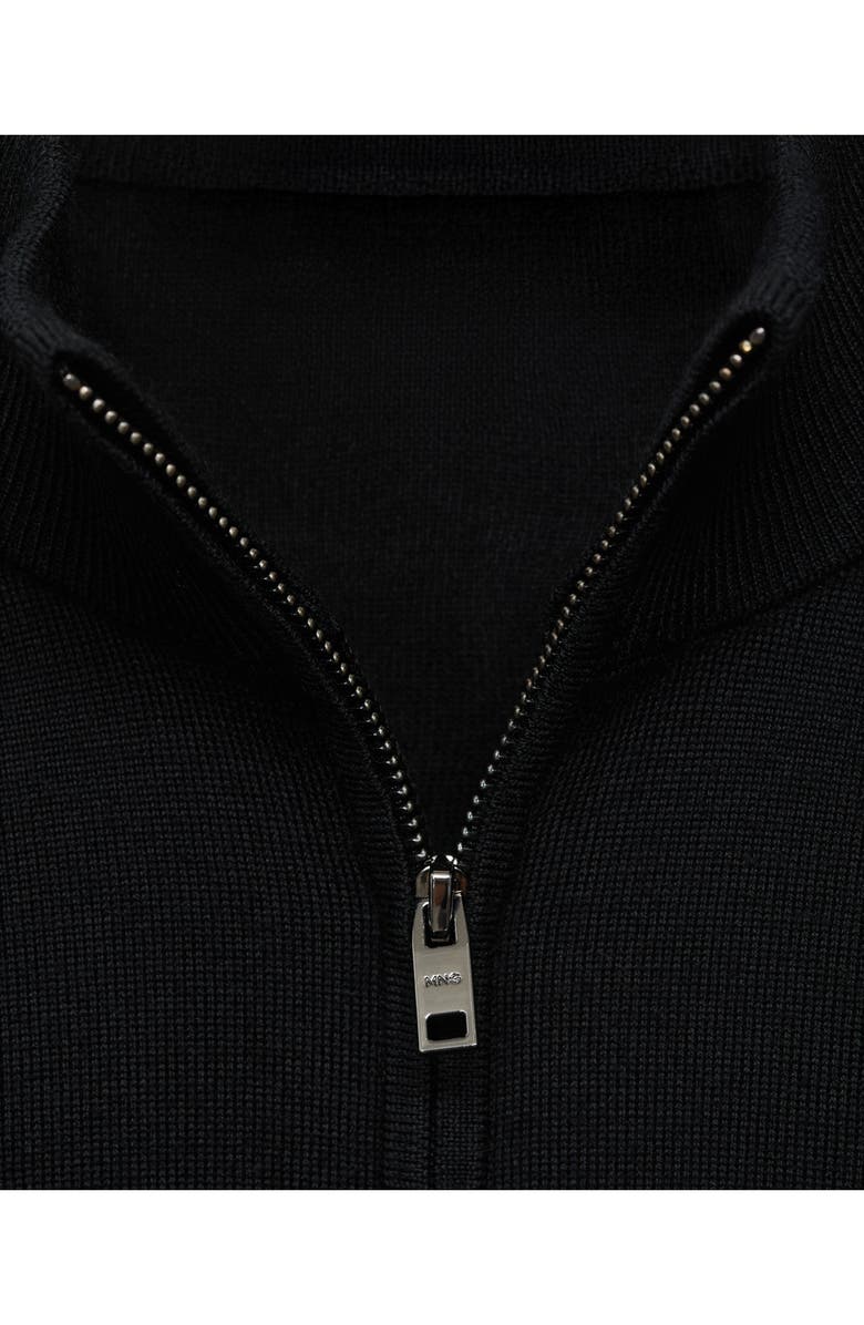 MANGO Perkins Wool Quarter Zip Sweater, Alternate, color, Black