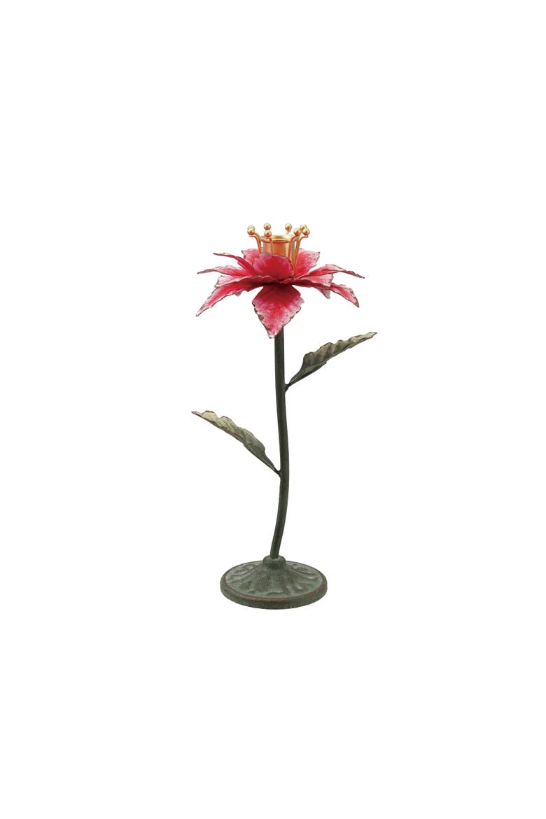 Artisan Painted Iron Poinsettia Taper Holder, Main, color, Multicolor