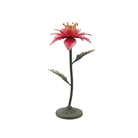 Artisan Painted Iron Poinsettia Taper Holder
