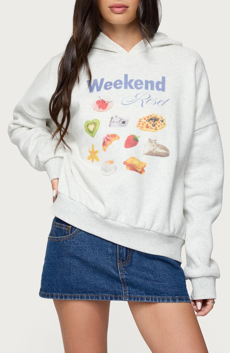 EDIKTED Weekend Reset Cotton Blend Hoodie, Main, color, Gray-Melange