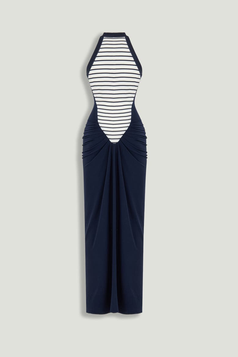 Stripe Draped Halter Neck Maxi Dress, Alternate, color, Multi-Colored
