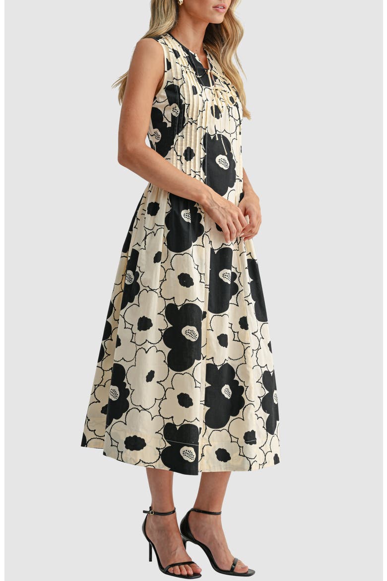 Tie Front Pleated Maxi Dress, Alternate, color, CREAM BLACK FLORAL