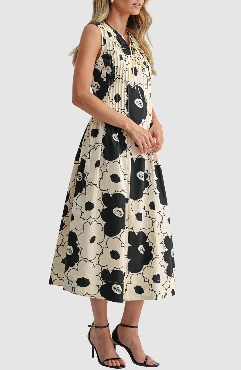 Mila Mae Tie Front Pleated Maxi Dress, Alternate, color, Cream Black Floral
