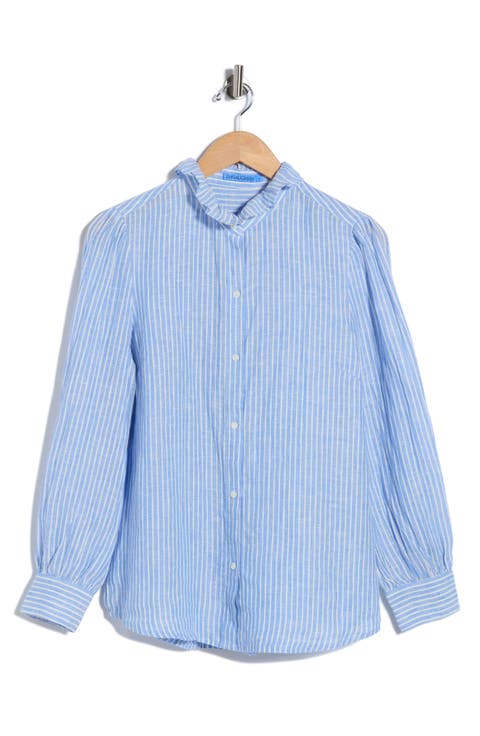 Julian Ruffle Collar Button Front Linen Top
