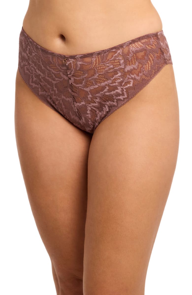 Montelle Intimates Two-Tone Lace Brazilian Briefs, Alternate, color, Woodrose