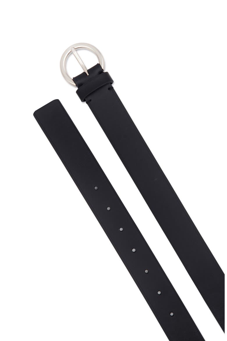 Flat Ring Leather Belt, Alternate, color, BLACK