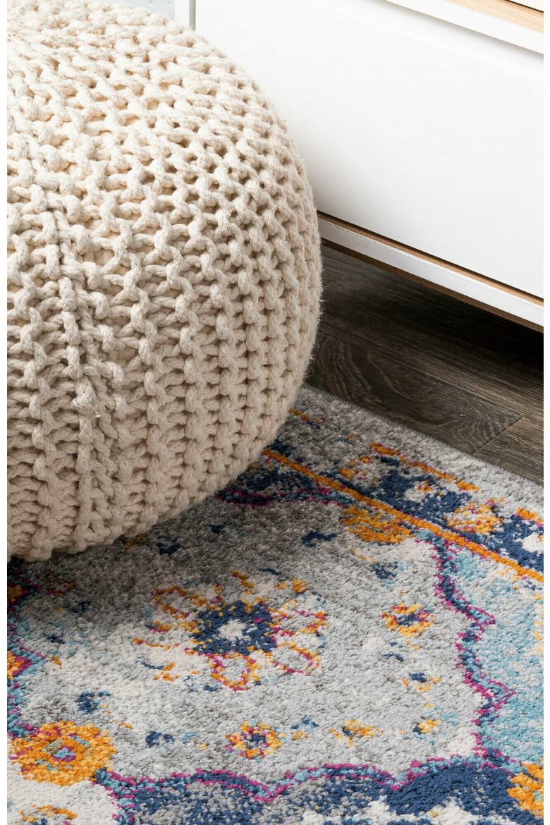 Kirman Bohemian Medallion Area Rug, Alternate, color, Light Gray/Blue/Orange