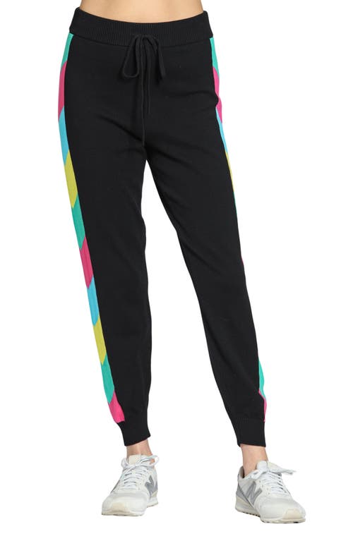 Apny Colorful Side Stripe High Waist Joggers In Black Multi