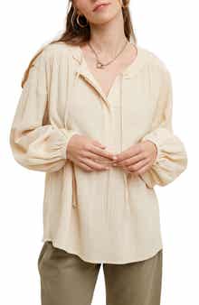 WISHLIST Long Sleeve Cotton Gauze Peplum Top