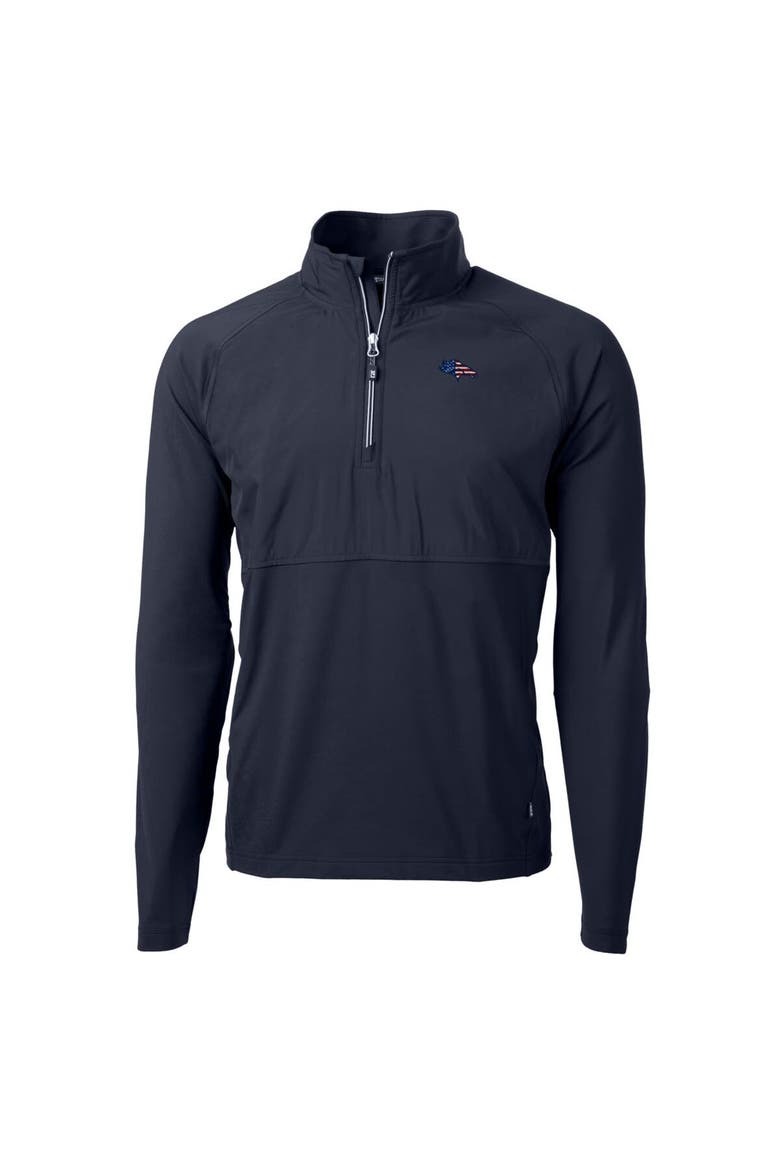 Men's Cutter & Buck Navy Denver Broncos Adapt Eco Knit Hybrid Recycled Quarter-Zip Pullover Top, Alternate, color, Navy
