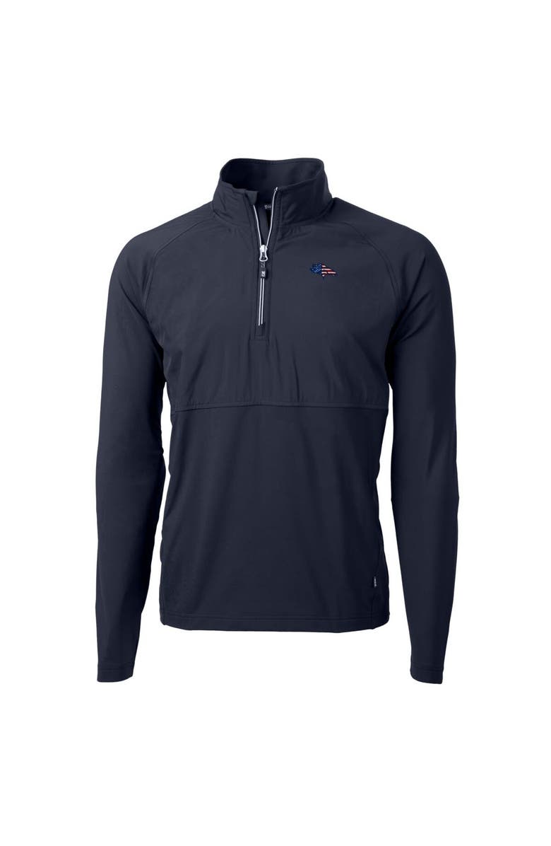 Cutter & Buck Men's Cutter & Buck Navy Denver Broncos Adapt Eco Knit Hybrid Recycled Quarter-Zip Pullover Top, Alternate, color, Navy