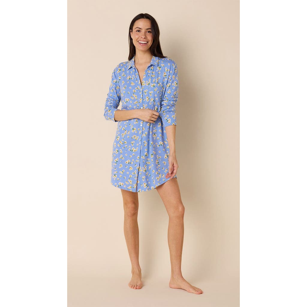 The Cat's Pajamas Pima Knit Night Shirt Floral In Blue