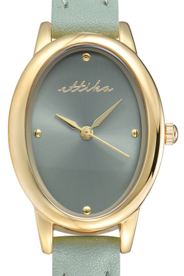 Oval Leather Strap Watch, Alternate, color, SEAFOAM