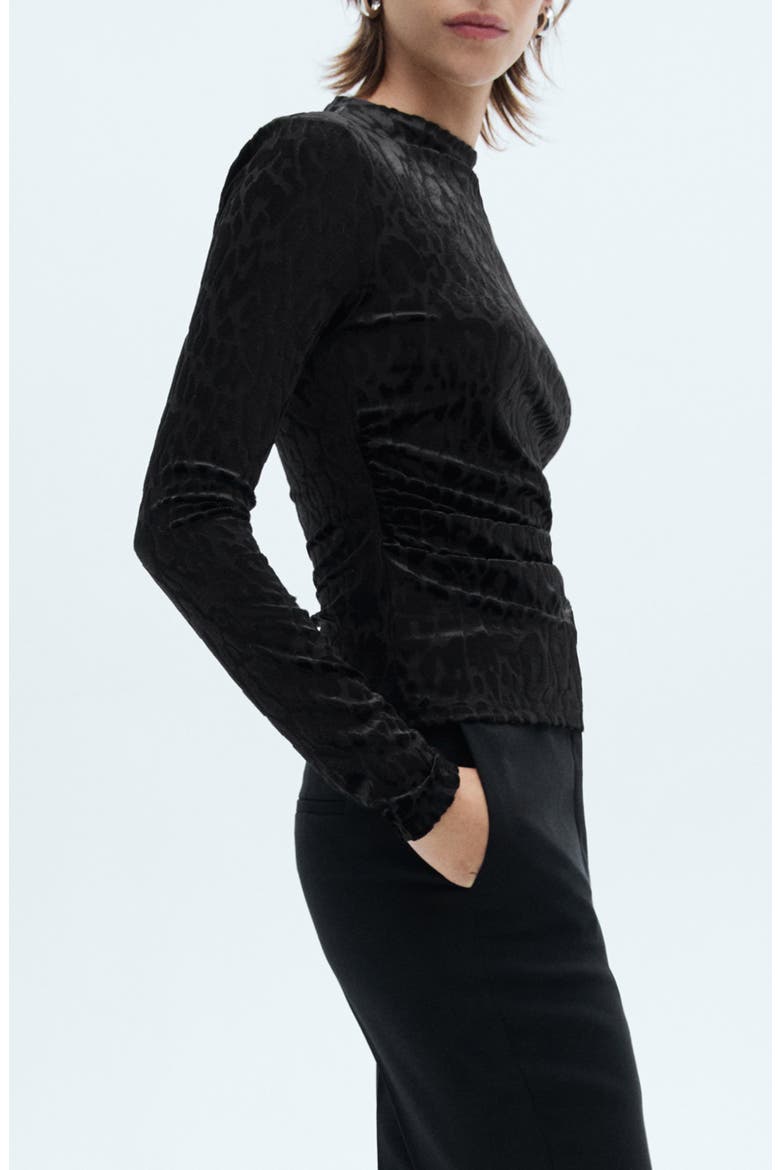 Leopard Print Long Sleeve T-Shirt, Alternate, color, BLACK