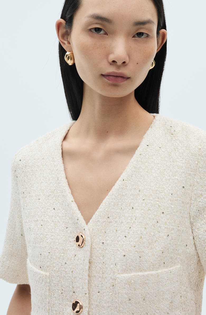 MANGO Popover Tweed Romper, Alternate, color, Ecru