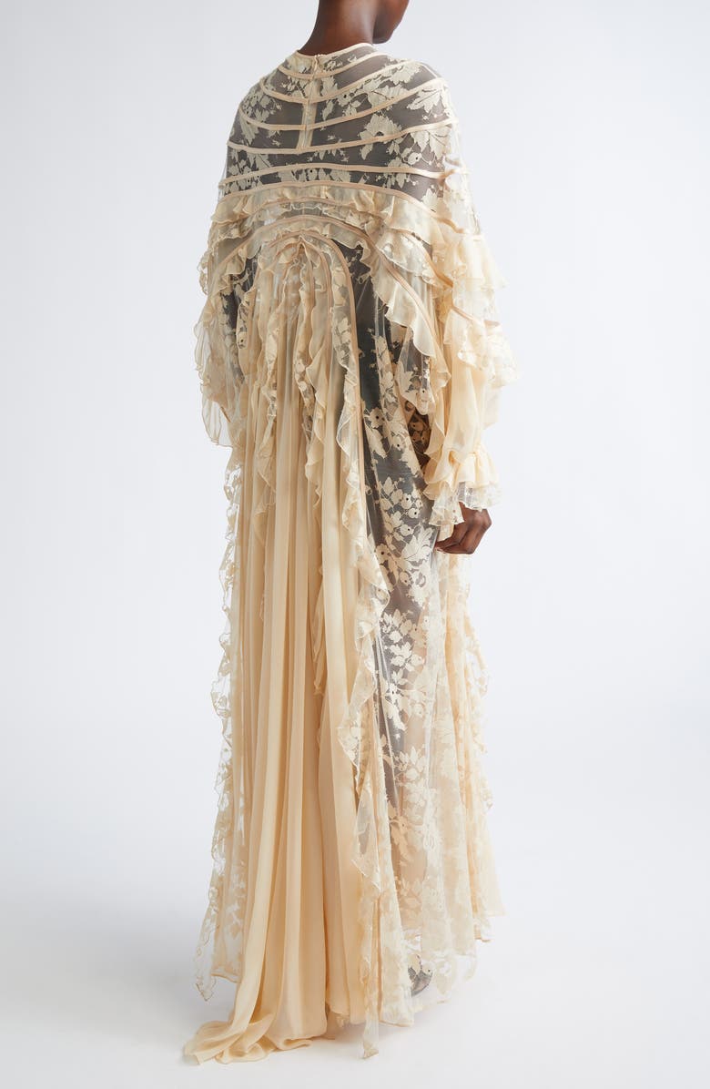 Zimmermann Rebellion Splice Long Sleeve Lace Ruffle Silk Maxi Dress, Alternate, color, Cream