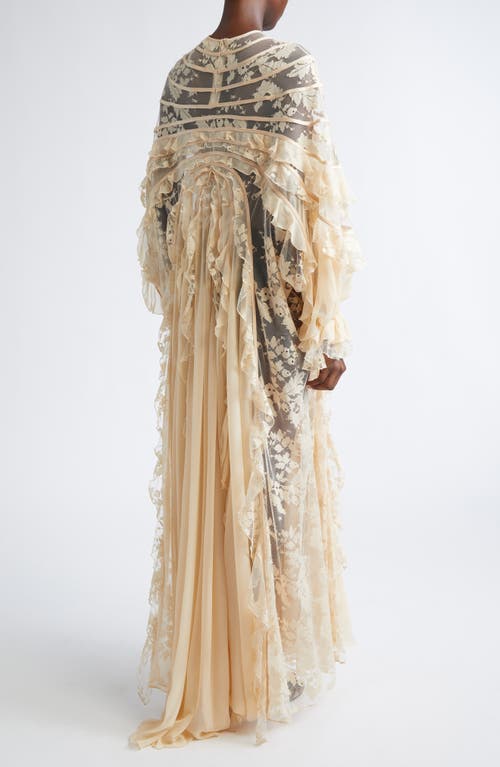 Zimmermann Rebellion Splice Long Sleeve Lace Ruffle Silk Maxi Dress In White