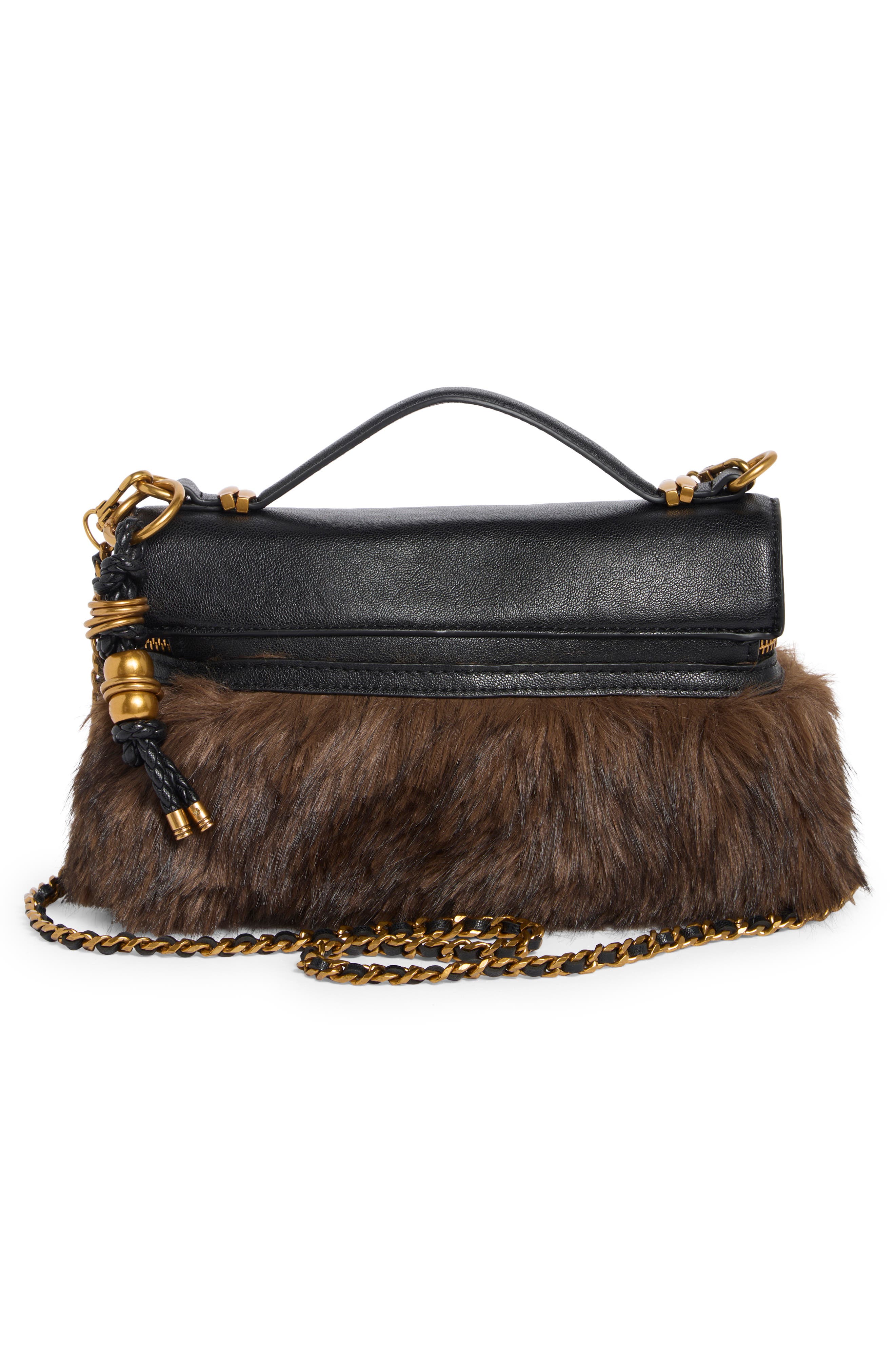 Bedie Faux Leather & Faux Fur Crossbody Bag, Alternate, color, BLACK FUR