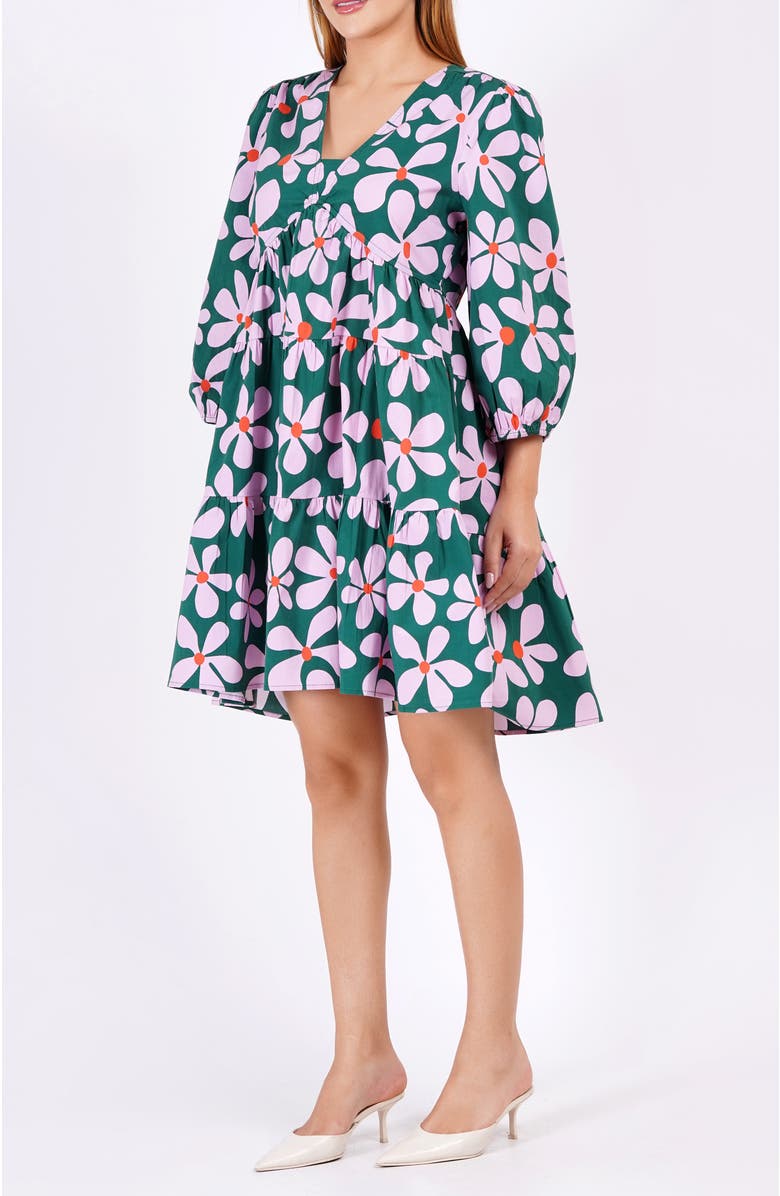 Leota Zariah Empire Waist Mini Dress, Alternate, color, Dancing Daisies Evergreen