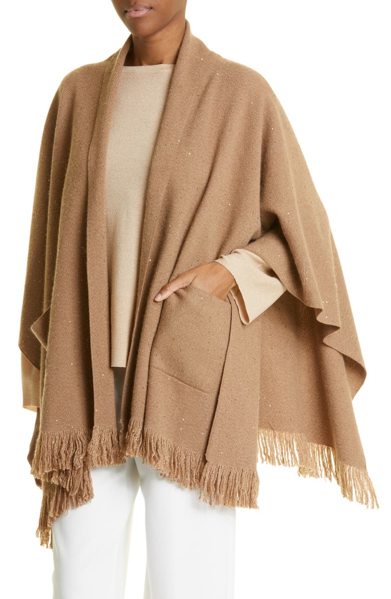 Fabiana Filippi Fringe Virgin Wool Blend Ruana, Alternate, color, 