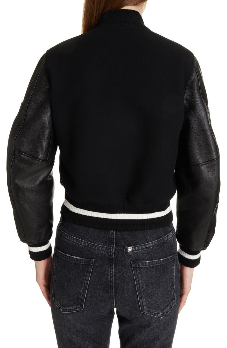 Givenchy Regular Fit Leather & Wool Blend Crop Varsity Jacket, Alternate, color, 