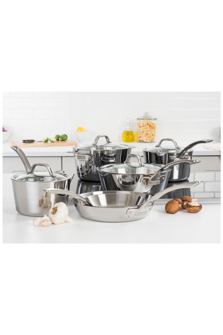 Contemporary 10-Piece 3-Ply Cookware Set, Alternate, color, STAINLESS STEEL