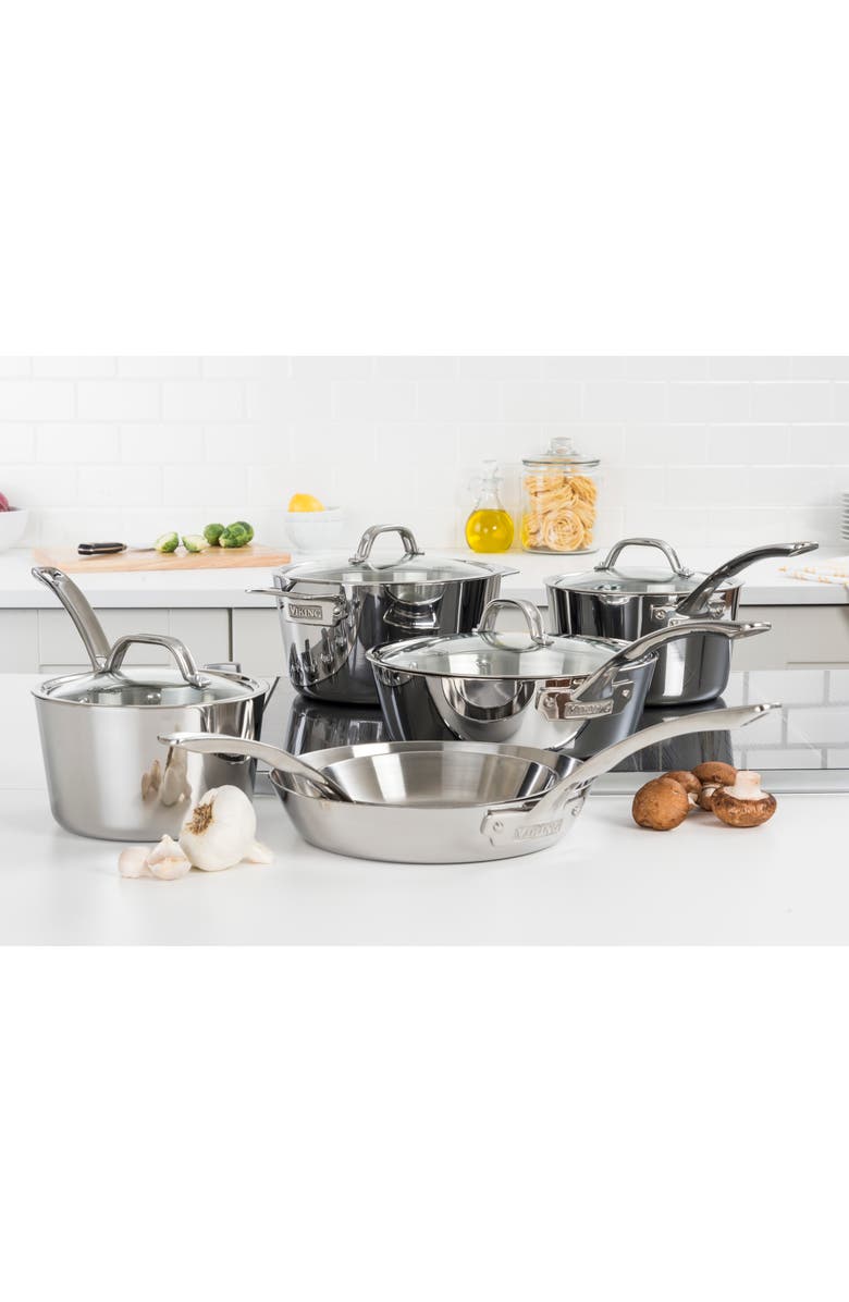 Viking Contemporary 10-Piece 3-Ply Cookware Set, Alternate, color, Stainless Steel
