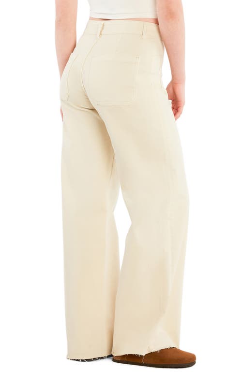 Hint Of Blu Patch Pocket Raw Hem Wide Leg Jeans In Neutral