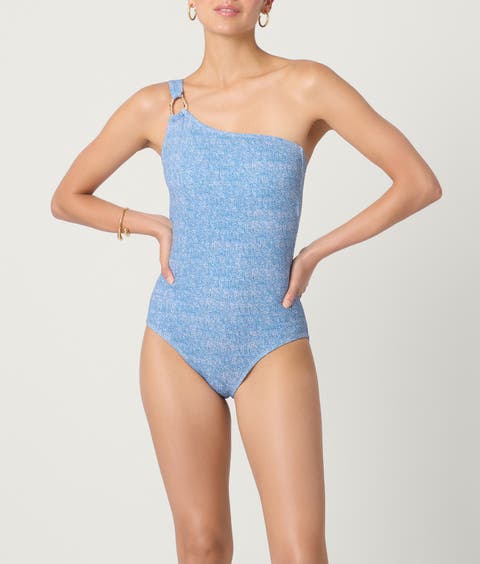 Printed Texture Ring One Shoulder One Piece