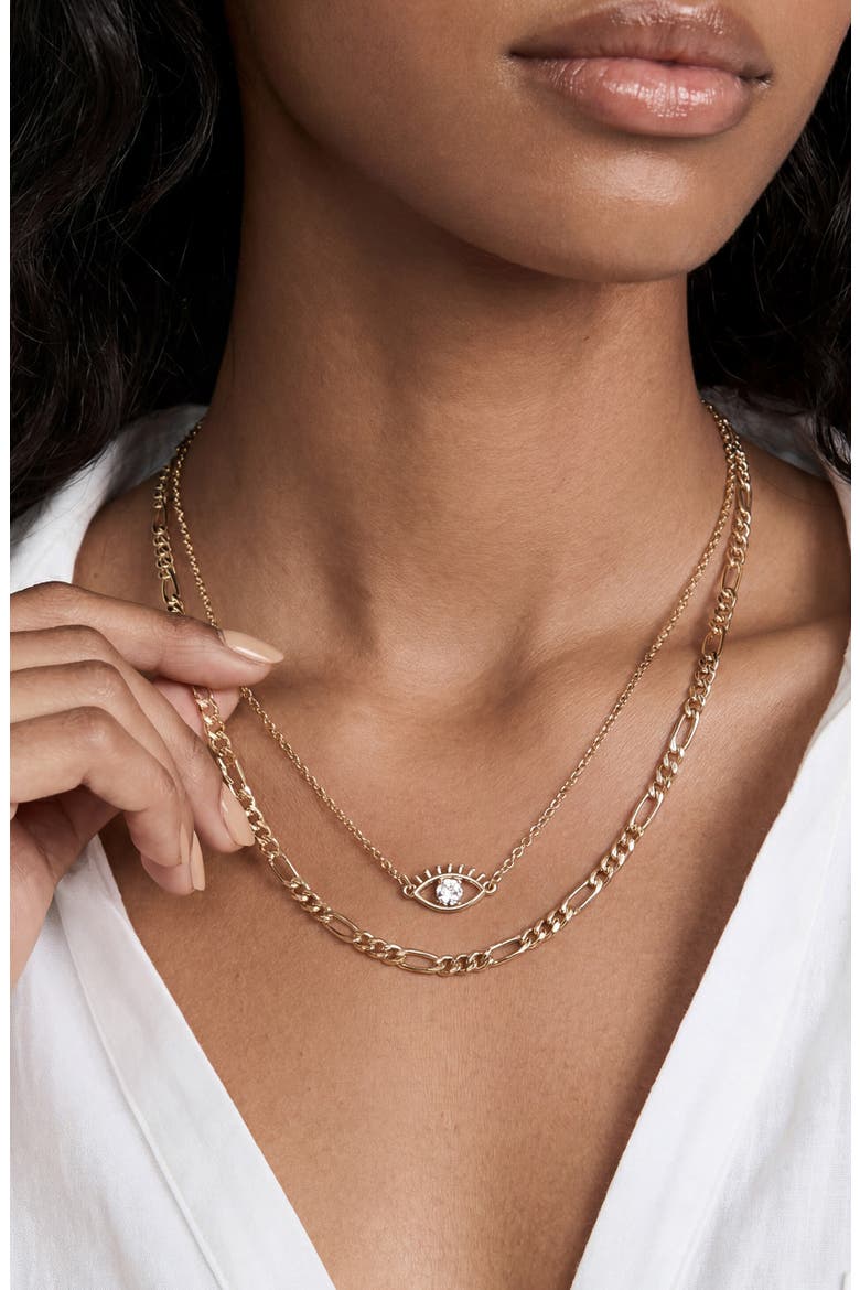 Evil Eye Pendant Layered Chain Necklace, Alternate, color, GOLD