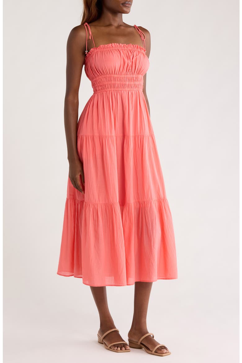 Smocked Cover-Up Midi Dress, Alternate, color, CORAL