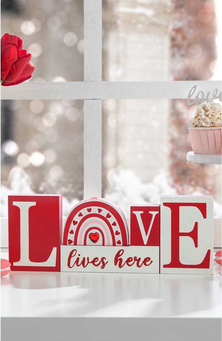 Glitzhome 11.75"H Valentine's Wooden LOVE Table Decor, Alternate, color, Red