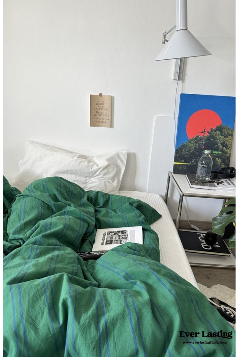 Striped Duvet Cover, Alternate, color, Green Light