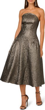 Adrianna Papell Metallic Jacquard Strapless Midi Dress
