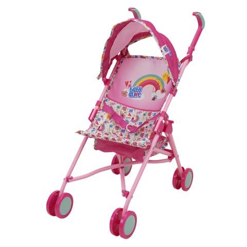 Doll Stroller Pink & Rainbow Fits Dolls Up To 24"