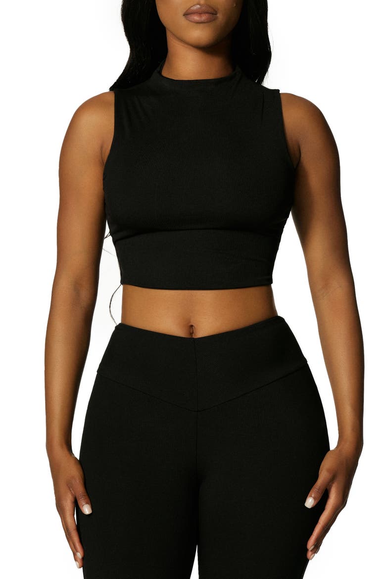 Mock Neck Crop Top, Main, color, BLACK
