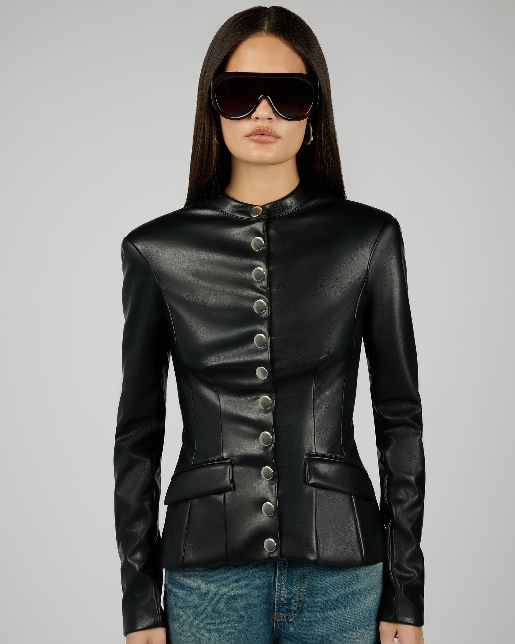Vegan Leather Military Jacket