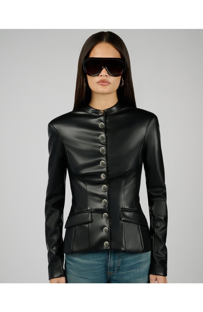 WeWoreWhat Vegan Leather Military Jacket, Main, color, Black