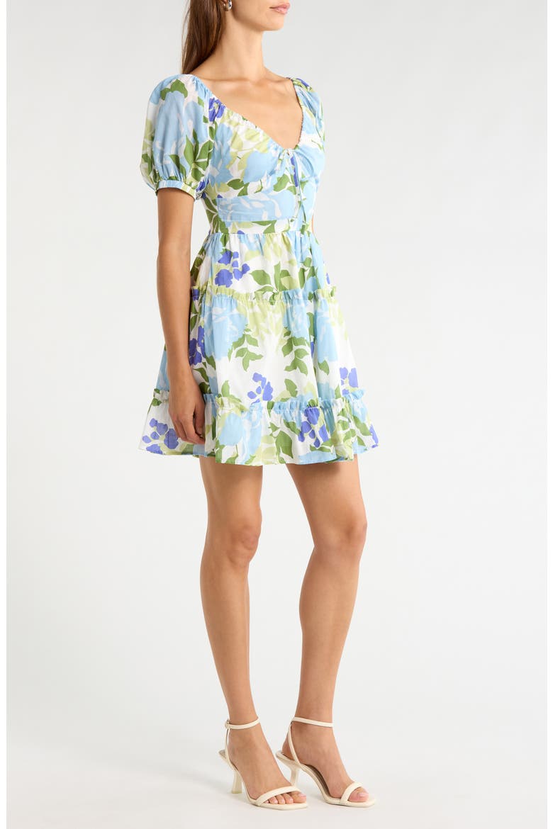Muna Tiered Floral Khloey Cotton Dress, Alternate, color, BLUE WHITE MULTI