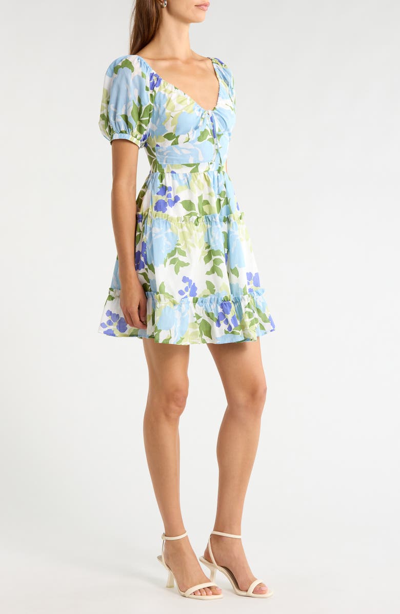 SUGARLIPS Muna Tiered Floral Khloey Cotton Dress, Alternate, color, Blue White Multi