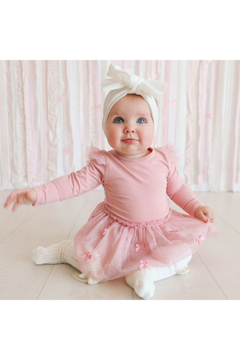 Satin Bow Long Sleeve Tutu Bodysuit (baby), Alternate, color, Pink