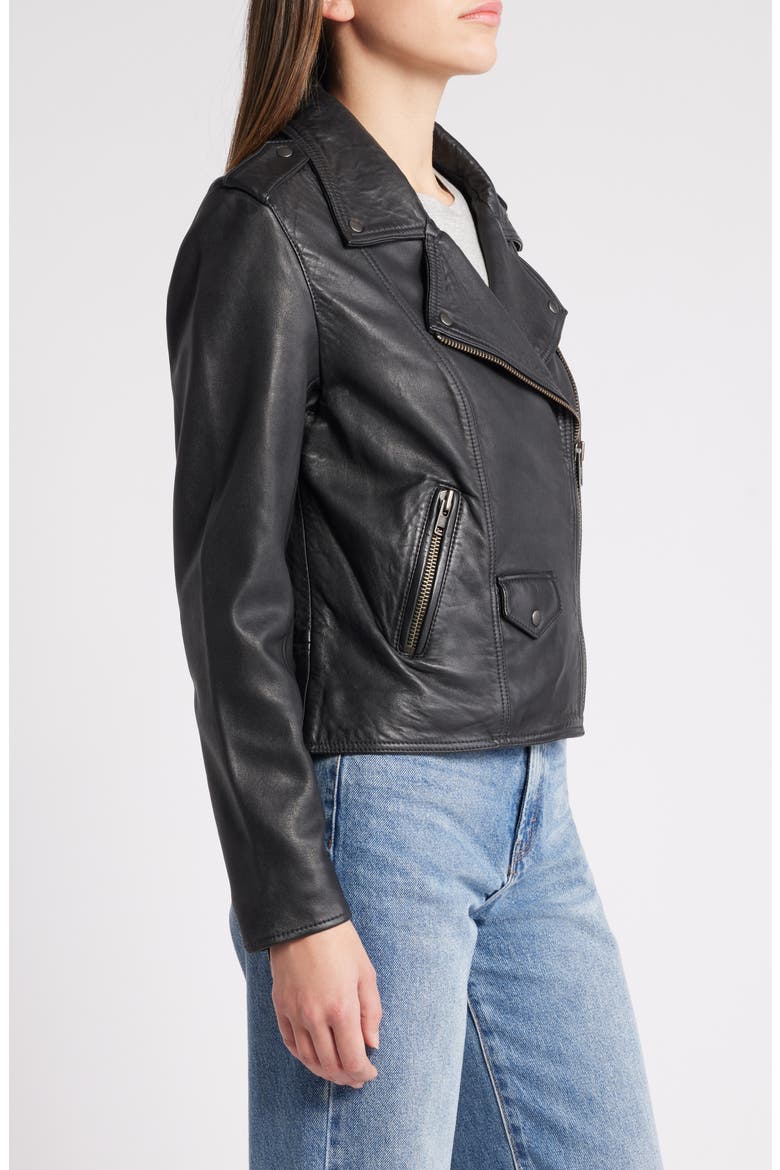 Leather Moto Jacket, Alternate, color, BLACK