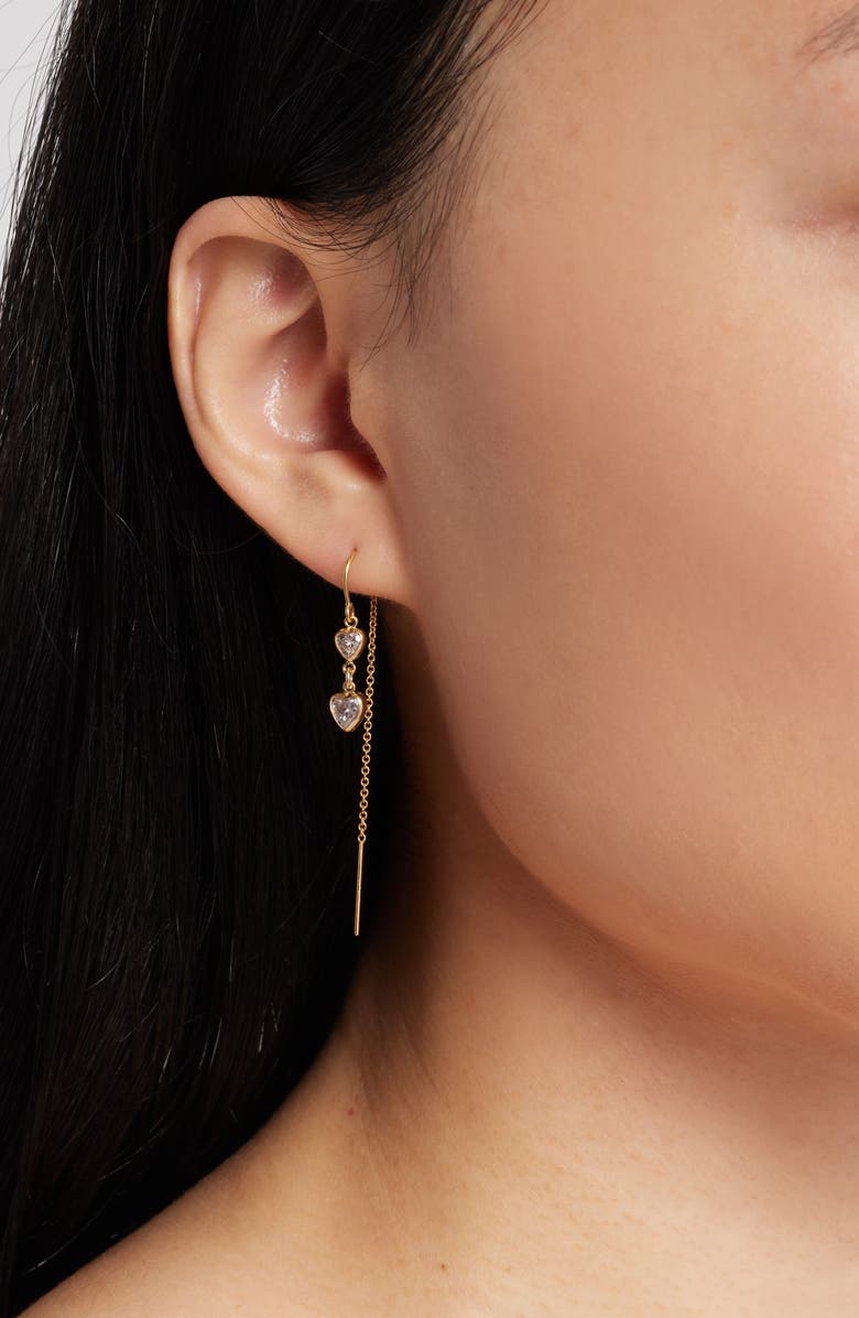 Set & Stones Amy Cubic Zirconia Heart Threader Earrings, Alternate, color, Gold