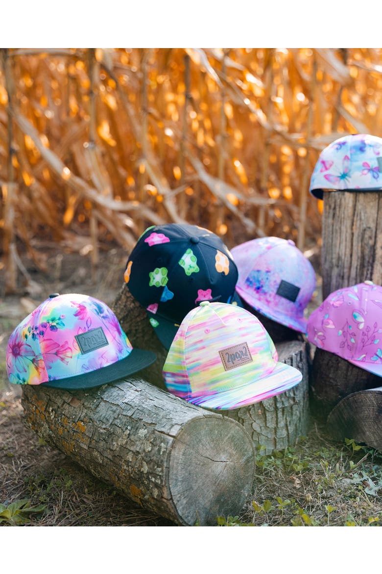 Girl's Printed Cap Butterflies On Multicolored And Black Background, Alternate, color, Multicolored And Black
