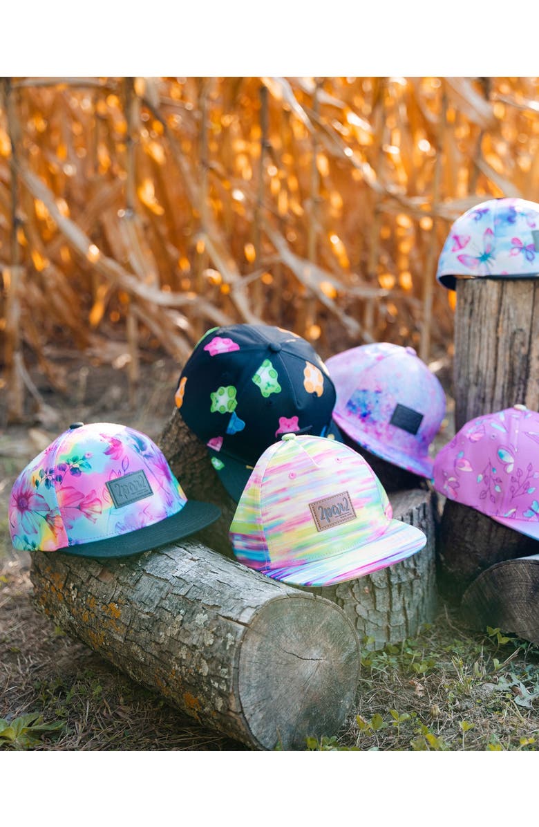 Deux par Deux Girl's Printed Cap Butterflies On Multicolored And Black Background, Alternate, color, 