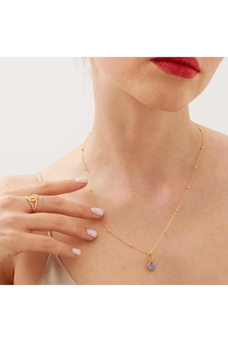 Amethyst Round Pendant Necklace With Beaded Chain in Sterling Silver, Alternate, color, Gold