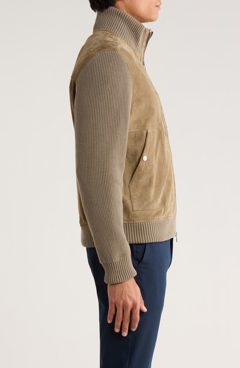 BOSS Maparo Goatskin Suede & Cotton Blend Knit Jacket, Alternate, color, Open Brown