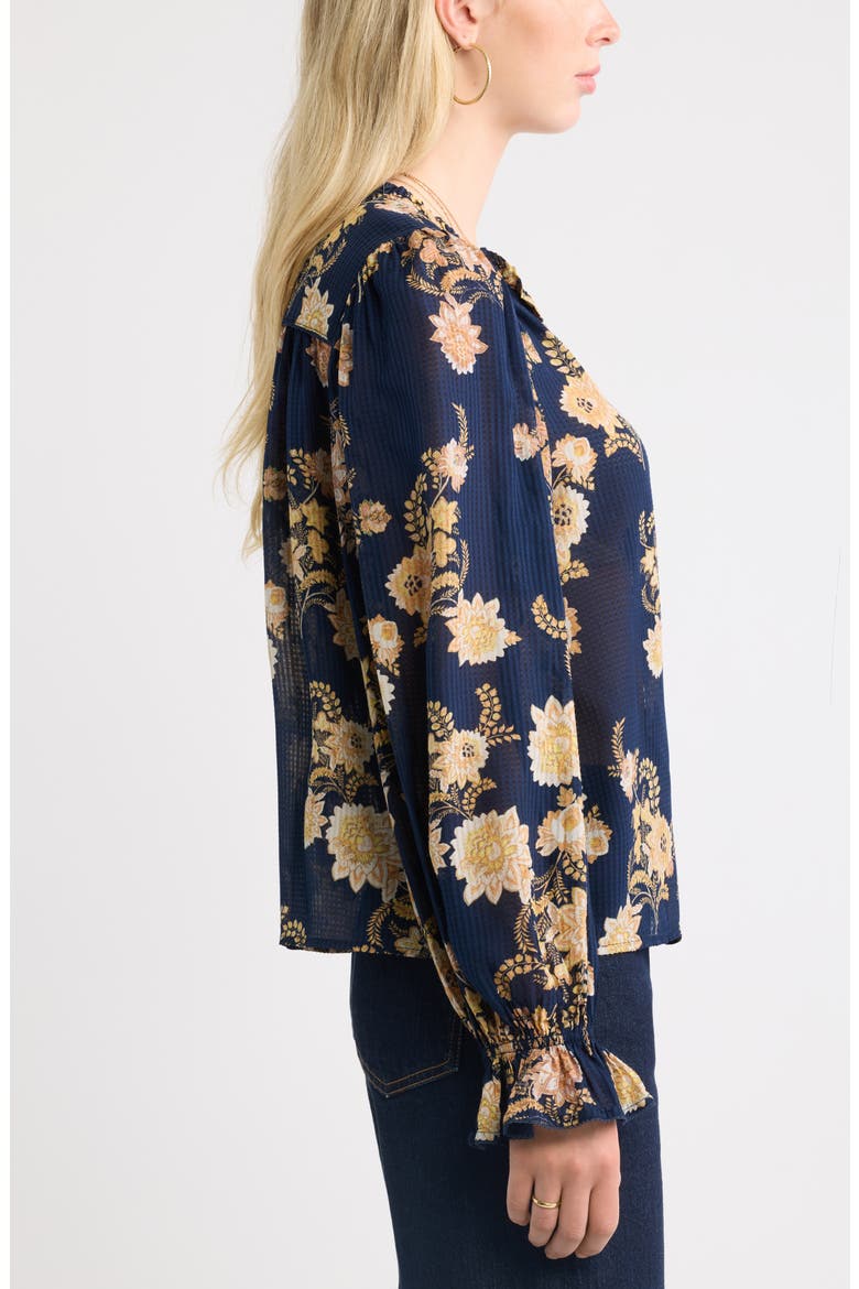 Floral Ruffled Button Front Shirt, Alternate, color, NAVY WALLPAPER FLORAL